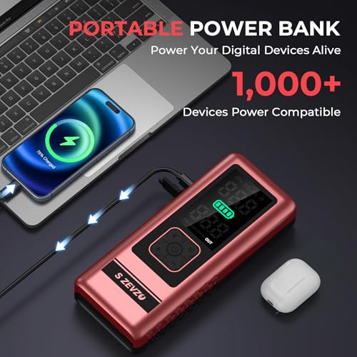 Image of S ZEVZO Car Jump Starter with Air Compressor, 6000A 150PSI Jump Box Battery Pack(6.0 Gas /4.0L Diesel), Portable 12V Jump Box with Auto-Shutoff Tire Inflator, USB Ports, LCD Display & LED Light