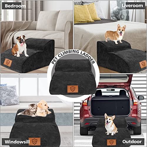 Kphico High Density Extended Foam Pet Stairs,11.8" High Dog Stairs And Ramp,2 Tiers Non-Slip Dog Stairs,Sturdy Dog Ladder Best For Older &Injured Dogs/Cats-Send A Pet Hair Remover Roller(Black) #TOP6