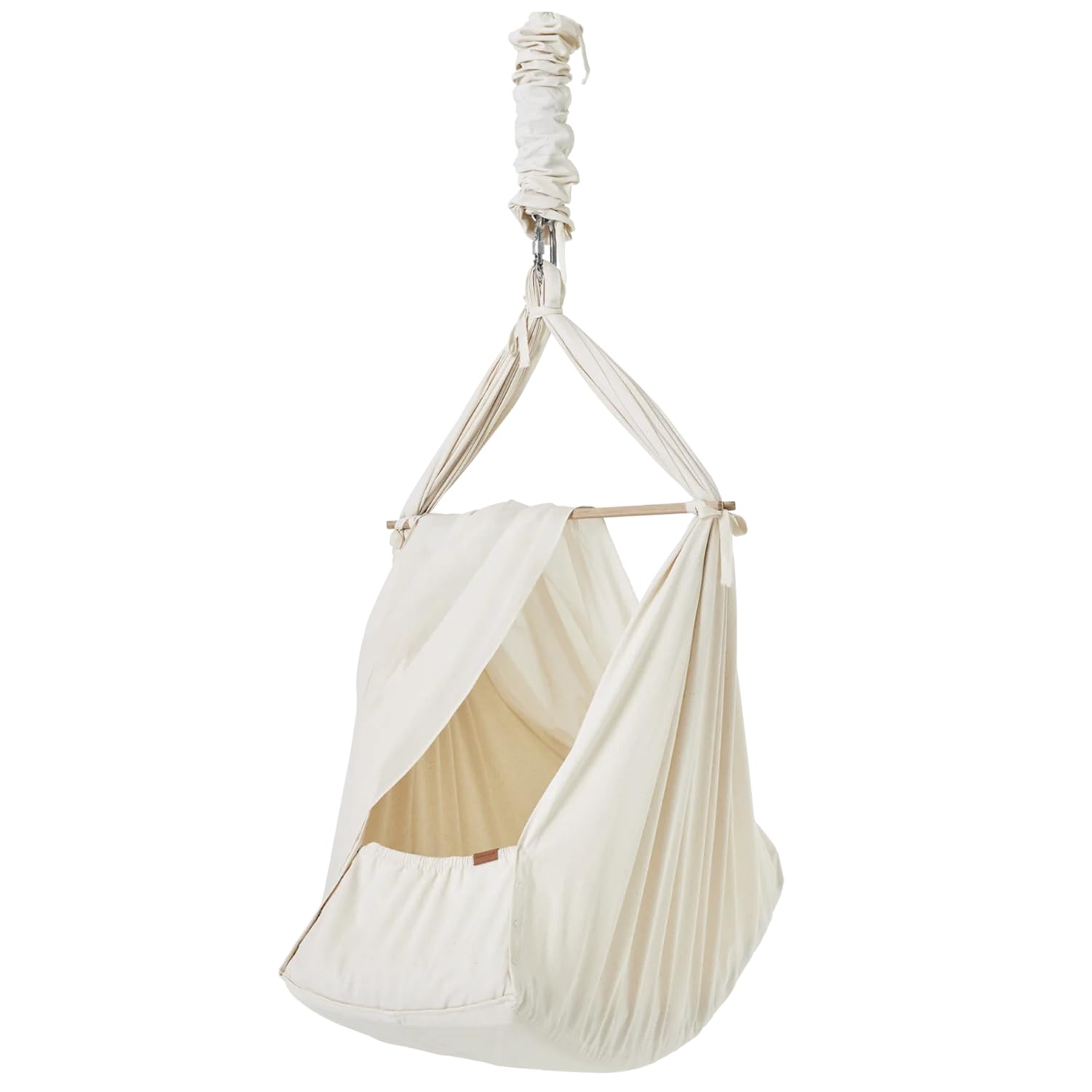 Federwiege Baby inkl. Feder - Baby-Wiege aus Bio-Baumwolle - Baby-Hängematte mit Deckenaufhängung - Baby-Hängewiege Plus Matratze und Baldachin - Baby-Hammock bis max. 15kg - Natur