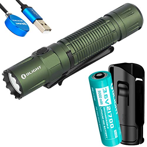 Olight M2R Pro Warrior 1800 Lumen Rechargeable Tactical Flashlight and Adjustable Hard Holster (OD Green)