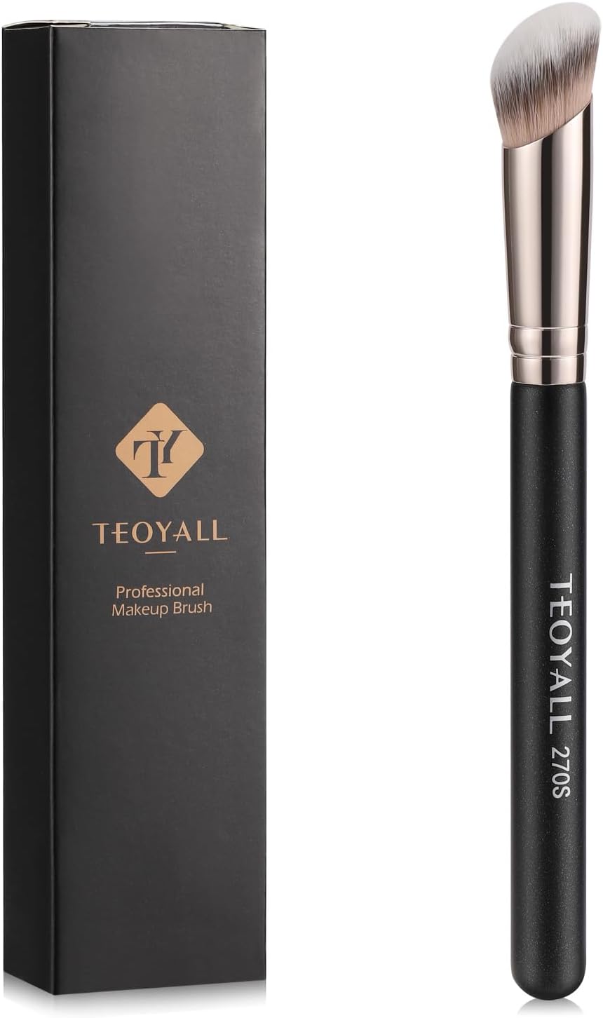 TEOYALL Under Eye Concealer Brush, Angled Contour Brush Synthetic Kabuki Brush for Concealing Blending Setting Buffing with Liquid, Cream and Powder Cosmetic