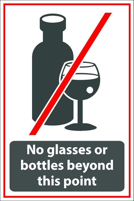 No glasses or bottles beyond this point, gray and red sign - Self adhesive sticker (200mm x 150mm)