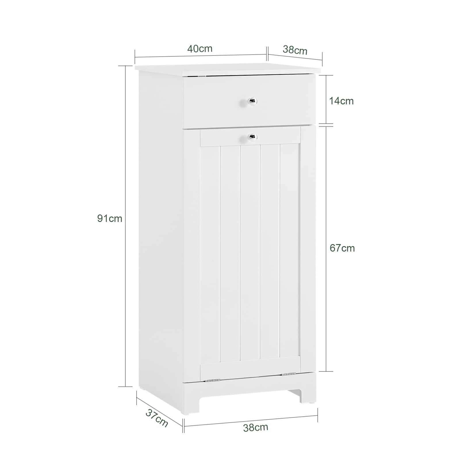 SoBuy Mueble Baño Auxiliar Estrecho con Cesta para Ropa - Armario Compacto con Cajón y Bolsa Extraíble para Lavado - Mueble Ropa Sucia Pequeños en MDF, Blanco, 40×90×38 cm, BZR21-W