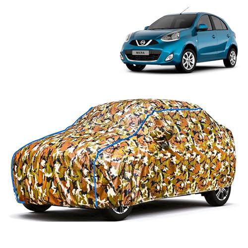 Image of Kerwa Car Body Cover Waterproof Compatible with Nissan Micra | Scratch Proof, Anti-Dust, UV Protection | Windproof Buckle Strap | Fitted Bottom Elastic | Side Mirror Pockets-Jungle