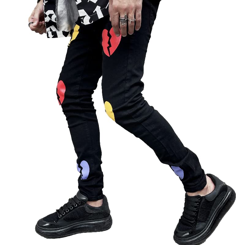Jeans da uomo skinny fit gamba dritta, jeans da uomo, jeans da uomo stampati elasticizzati slim fit, Nero-1, 46