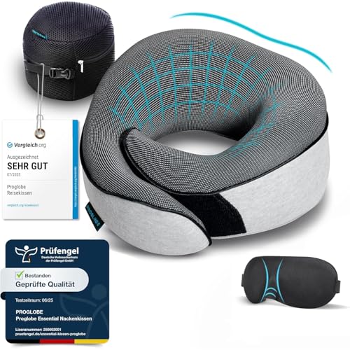 Proglobe Nackenkissen Flugzeug, Reisekissen 100% Memory Foam, Orthopädisches Nackenhörnchen, Ideal für Reisen mit Flugzeug, Auto, Zug Mit...