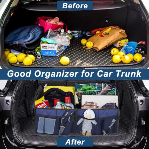 Image of Deosk Car Trunk Organizer for SUV, Car Organizers and Storage with Reinforced Handles, Car Accessories for Women /Men 50L Waterproof Polyester Trunk Organizer(Medium, Dark Blue)