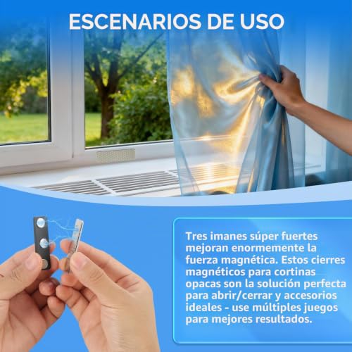 Miniatura 4 de 12 Pares Cierre Magnético Para Cortinas, Imanes Para Cortinas Con Adhesivo, Clips Magnéticos Para Cortinas Opacas Y Persianas, Accesorios Autoadhesivos Antiluz, Sujetadores Fuertes Sin Taladro