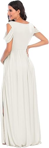 Miniatura 4 de ZIUMUDY - Vestido de maternidad con hombros descubiertos y cuello en V, envolvente, para sesiones de fotos y baby shower, maxi