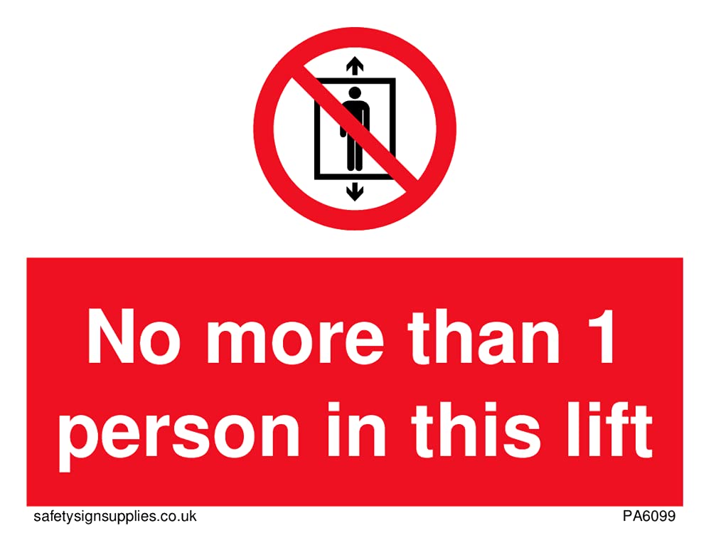 Pack of five - No more than 1 person in this lift Sign - 100x75mm - A7L