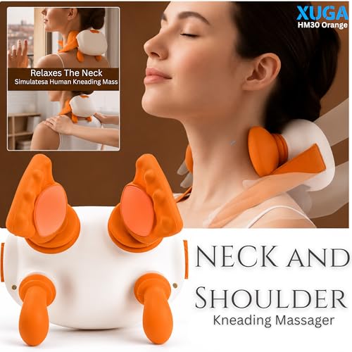 Image of XUGA HM030 Bionic Heated Massager, Wireless Portable Shiatsu Neck and Back Massager, Electric Deep Tissue 4D Kneading Massage, Simulated Human Hand Design for Pain Relief and Muscle Relax (Orange)