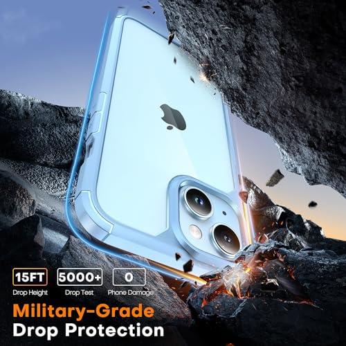 Image of TAURI for iPhone 15 Plus Case, with Screen Protector, Blue | Anti-Yellowing Military-Grade Protection Shockproof Slim Phone Case for iPhone 15 Plus