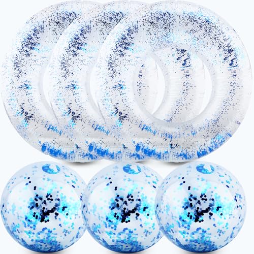 Tubes flottants gonflables transparents à paillettes avec confettis pour piscine et plage x6