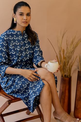 Image of MIRCHI FASHION Women's Cotton Relaxed Fit A Line A- Line Printed Princess Line Kantha Work Kurti Only