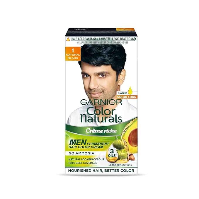 Garnier, Hair Colouring Creme, Long-lasting Colour, Smoothness & Shine, Color Naturals Men, Shade: 1 Natural Black, 30ml + 30g