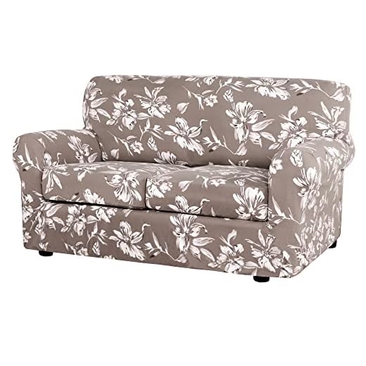 H.VERSAILTEX Super Stretch 3 Pieces Sofa Covers for 2 Cushion Couch Covers Sofa Slipcovers Feature Soft Thick Bouncy Modern Style with Individual Cushion Covers Pet Friendly - Loveseat, Taupe