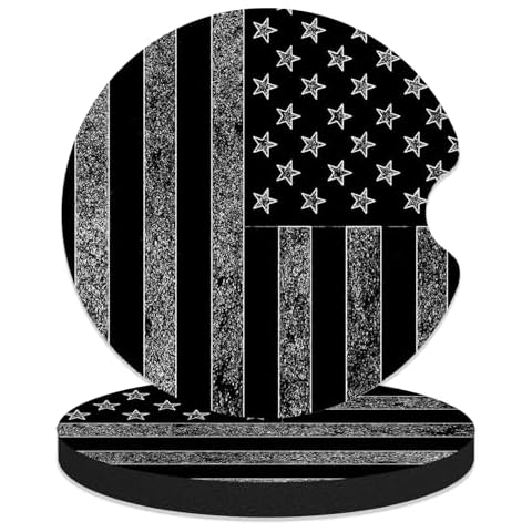 FJyuanqi 3.5 Inch Car Coasters for Cup Holders, 2 Pack Large Non-Slip Universal Rubber Car Cup Coaster for Men, Car Interior Accessories - Black White American Flag Cover