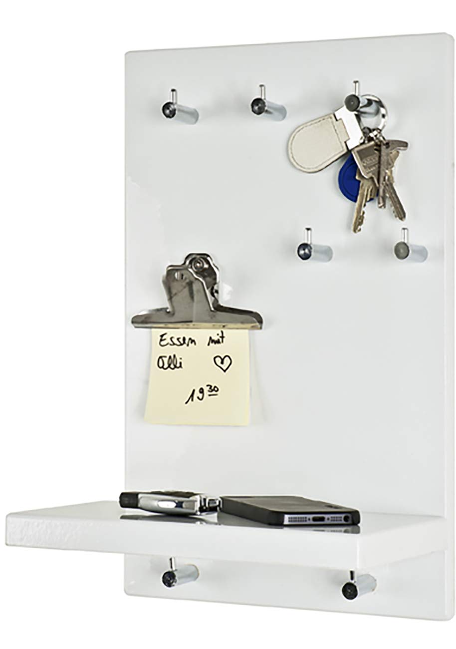 HAKU Key Hanger Chrome, White, Mdf, Metal - Dim.: W 25 cm X H 40 cm X D 17 cm, Style: Modern