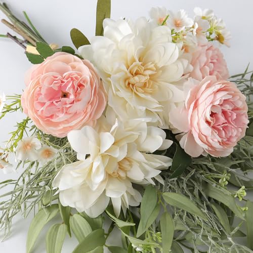 Artificial Fake Rose Flowers Plants Silk Flower Arrangements Wedding Bouquets Decorations with Plastic Leaves Stems Floral Table Centerpieces for Home Kitchen Garden Party Decor (P image 6