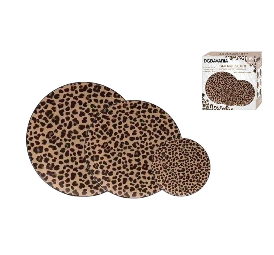 Servizio Piatti Safari Glam in Porcellana – Set da [12/18] Pezzi con Fantasie Animalier (Zebrato, Maculato, Tigrato) – Design Esotico e Moderno per la Tavola, 18, Maculato Brown