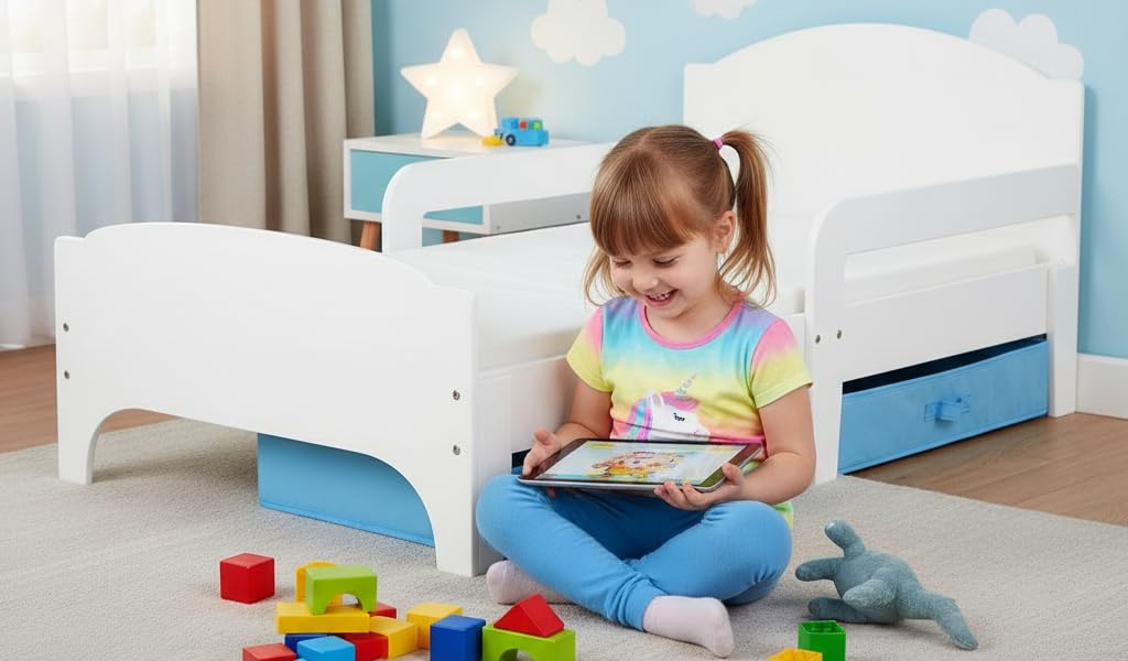 Leomark Moderne Lit d'Enfant 140x70 cm Avec Tiroir et Matelas 2 Pièces
