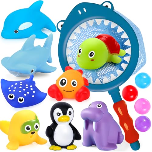 EUZLABBY Jouets De Bain BéBéS, 13 PièCes Ensemble De Jouet De Bain pour GarçOns Et Filles, Animaux Marins avec Dauphins, Pingouins Et Autres Jouets Flottants pour BéBé Enfant 1 2 3 4 5 Ans