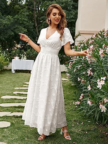 Image of Simplee Women's Boho Floral Maxi Dress Flowy Casual V Neck Short Sleeve Wedding Guest Holiday Beach Long Dress
