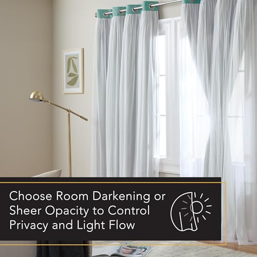 Image of TOWN & COUNTRY LUXE Talia Double Layer Indoor Curtains, Sheer and Room Darkening Blackout, Grommet Top, Energy Efficient, 2-Pack Set, 52 inchx96 inch, Turquoise