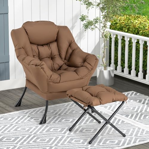 Sillón plegable cómodo marrón con otomán miniatura 4