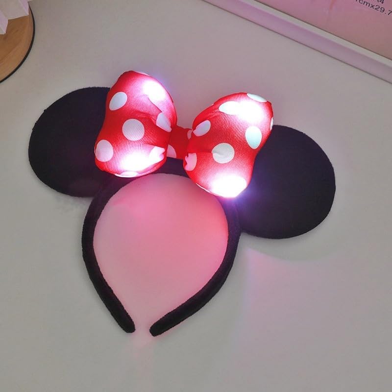 Condition photo showing Good Condition for light up mouse deluxe ear headband flashing bow polka dot led party-rave for wedding festival holiday christmas (red 1)