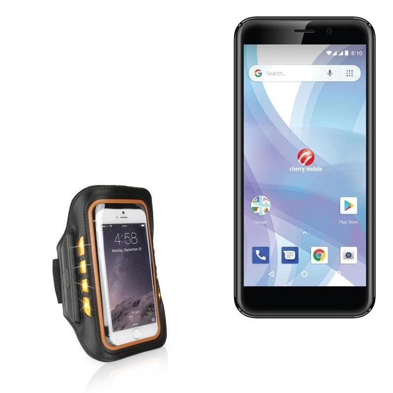 BoxWave Case Compatible with Cherry Mobile J6 Mini - JogBrite Sports Armband, High Visibility Safety Light LED Runners Armband - Bold Orange
