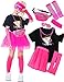 Yulefly Kids Multi Pcs 80s Costume Accessories Set, Party T-Shirt Tutu Fancy Outfits, for Cosplay 1980s Theme Retro Party for Girls