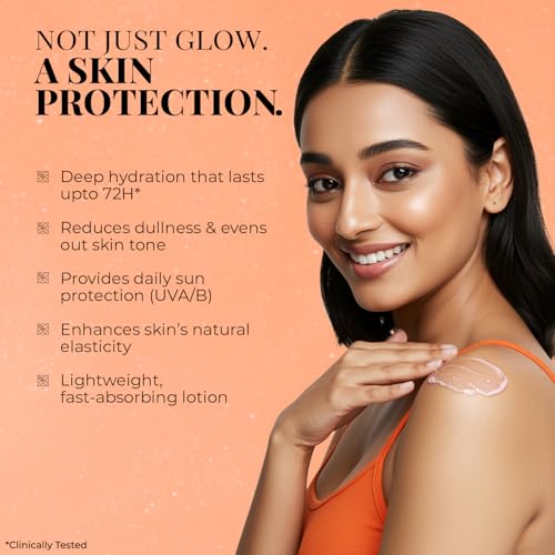 Image of Just Herbs Radiant Glow Body Lotion with UVA /B Filters | For Intensely Moisturised & Glowing Skin | Gives Sun Protection | Mandarin, Saffron, Vitamin C, Niacinamide | Clinically Tested - 300ml