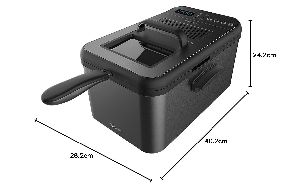 Cecotec Friteuse numérique Cleanfry Luxury 3000 Black. Design élégant en acier inoxydable et laquée noir avec 3,2 L de capacité et 5 programmes préétablis. (3,2 L, Dark)