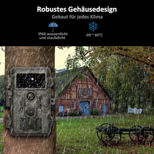 GardePro A3S Wildkamera 64MP 1296P H.264 Video Wildtierkamera mit Klarer 30m No Glow Infrarot, 0.1s...