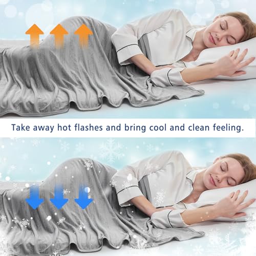 Image of EMME Cooling Throw Blanket, Thin Lightweight Summer Blanket for Couch Sofa, Cold Bed Throws for Hot Sleepers, Double Sided, Keep Body Cool for Kids Adults, Grey