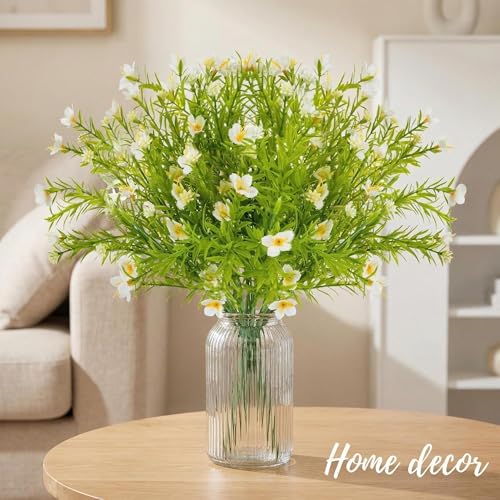 RAINFLOW White Artificial Flowers - 3PCS Fake Flowers Daisy Decor Faux Plastic Flowers Bouquet Fake Plants for Home Room Window Wedding Tables Centerpieces Party Decoration image 8
