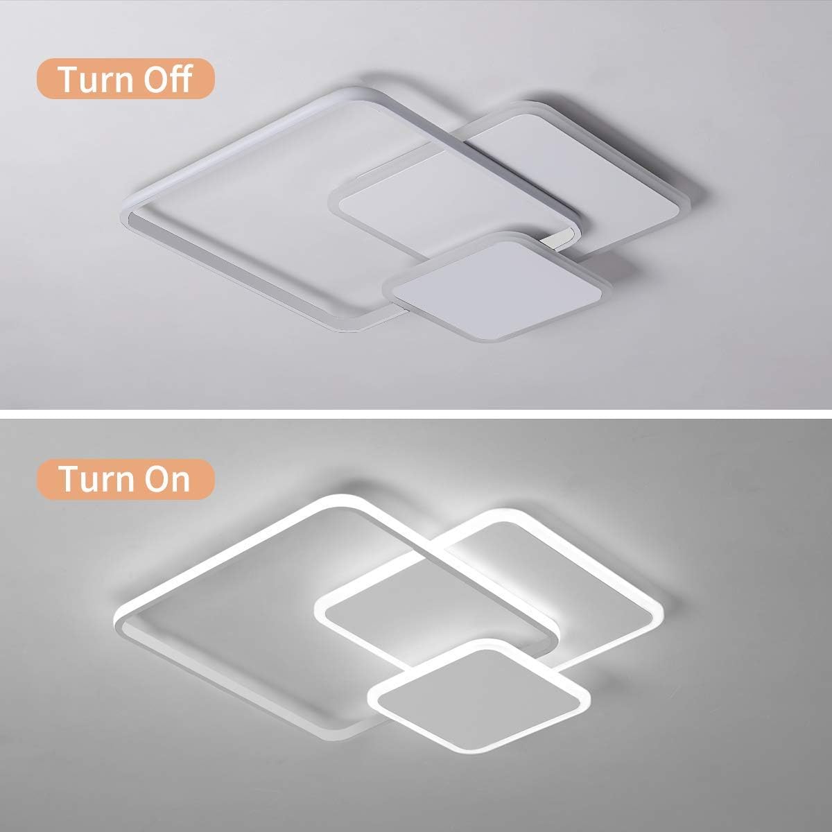 Qcyuui LED Ceiling Light, 42W Flush Mount Lighting Fixture with Square Shape, White Close to Ceiling Lamp for Living Room Dining Room Bedroom Kitchen, 6500K/Cool White - - 