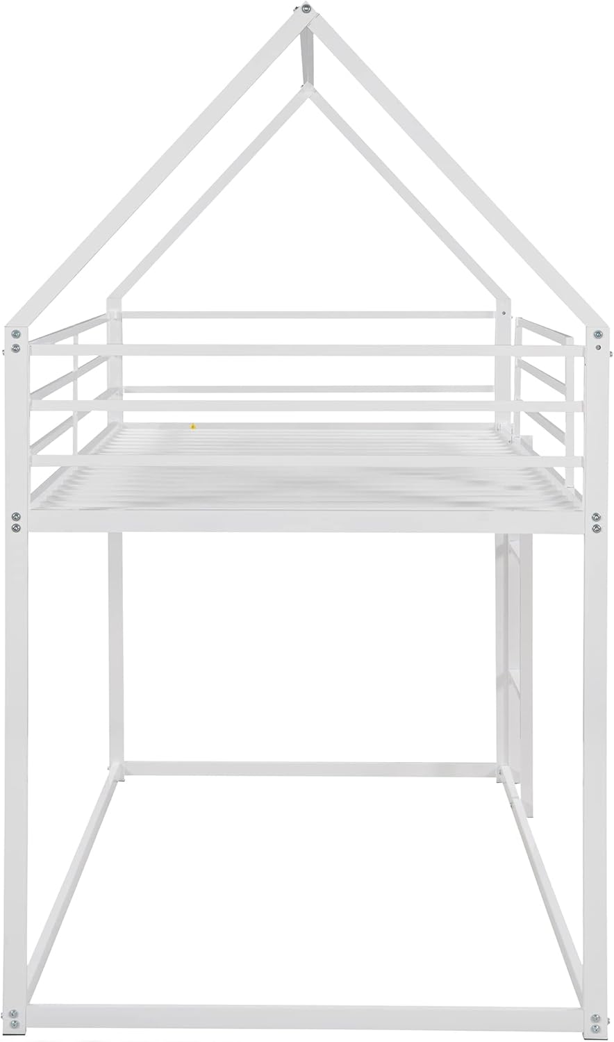 GDFStudio Twin Over Twin House Bunk Bed with Built in Ladder, Metal Bunk Bed Frame, Space Saving Design, High Guardrails, Reversible Ladder, No Box Spring Needed,White