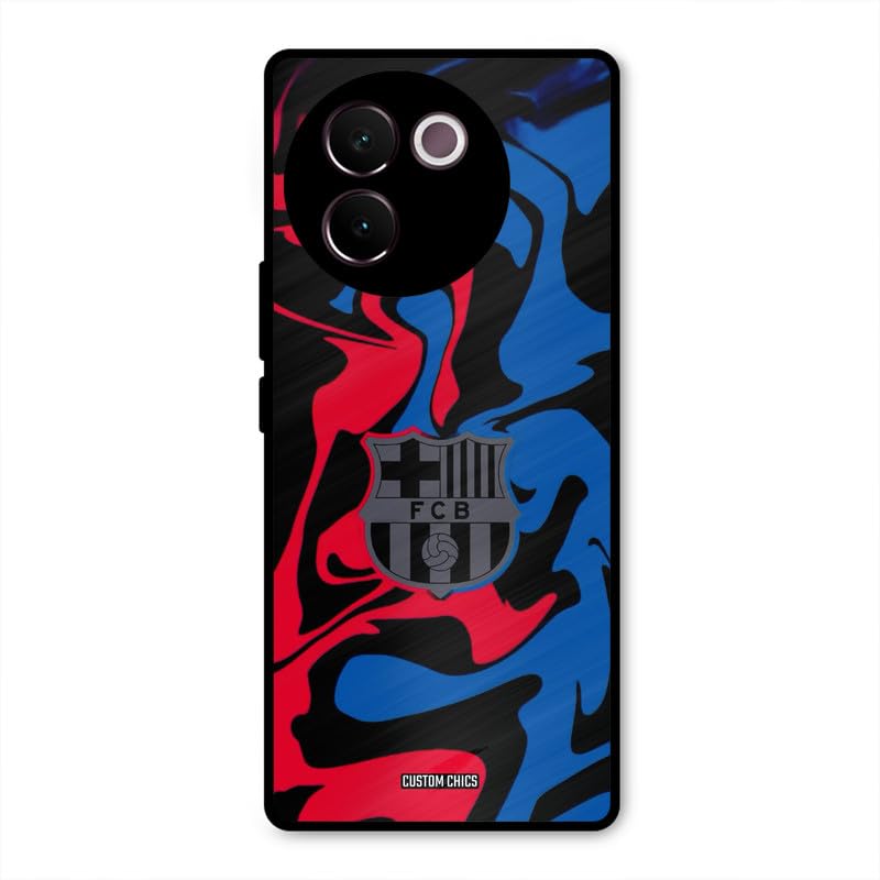 Image of PrintShield FC Barcelona Comic Back Cover for Vivo V30e, Shockproof Printed Phone Case with Soft TPU Sides & Anti-Slip Grip