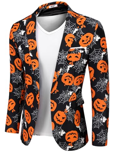 COOFANDY Men's Halloween Blazer Jacket One Button Christmas Sport Coat Halloween Party Holiday Jacket
