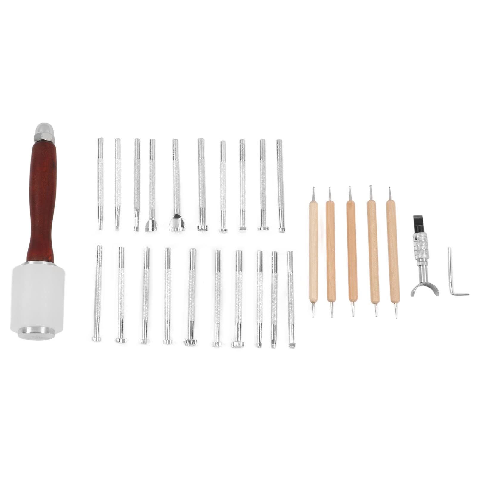 28Pcs Leather Stamping, Craft Tools Set Manual DIY Sets W Kit Tool Modelling Pen Hammer for Sewing Carving Artistic Work Stamp Punch