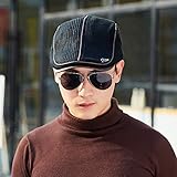 Elwow Men's Winter PU Leather Front Cotton Kint Driving Flat Cap Duckbill Ivy Irish Cap Newsboy Cabbie Scally Beret Cap Newsboy Hat with Weave Decorate (Black) - Image 5