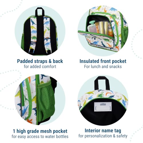 Image of Wildkin Kids 12-Inch Toddler Backpack - Lightweight School Bag for Daycare & Travel, Ages 3-7, Dinosaur Adventures, 12.5 x 10 x 4.5 in, Dinosaur Adventures
