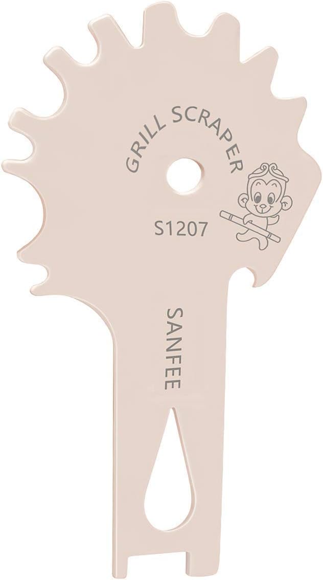 【2018 New Design】Stainless Steel BBQ Grill Scraper with Long Handle Effective Cleaning of BBQ Grate Grills With Bottle Opener and Griddle Cleaner Include S-hook - Safer Than A Wire Brush-Khaki