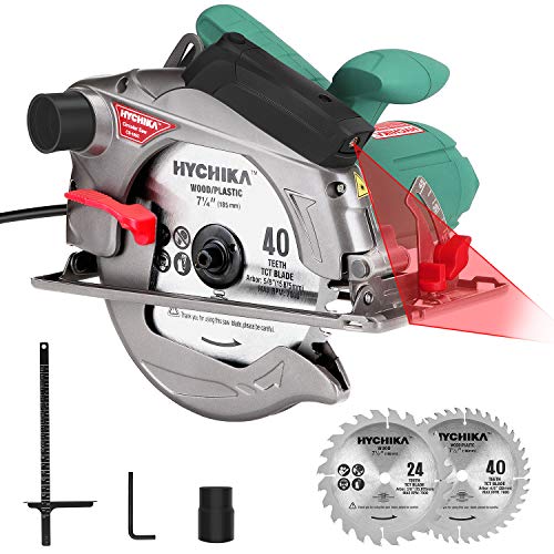 Circular Saw, HYCHIKA 12.5A Electric Saw with Fixed Speed 4700RPM, 2Pcs Blades(24T+ 40T):