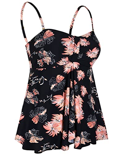Image of Hilor Women's Flyaway Tankini Top Bandeau Swimsuit Flowy Bathing Suit Tummy Control Swimwear