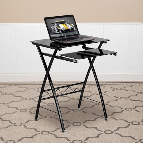 Bureau d'ordinateur en verre trempé noir de style table informatique compacte