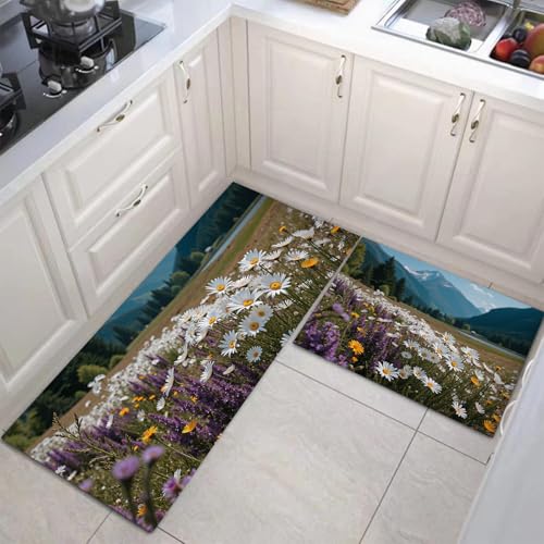 Alfombras de cocina 50x80 y 50x150 cm lavables con base marrón para interior de casas de campo 5