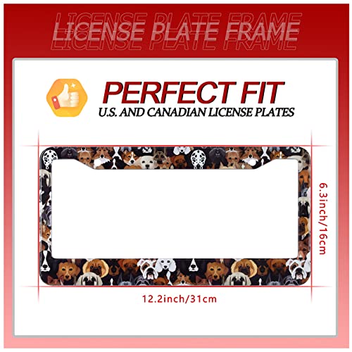 Dog License Plate Frame Cute Different Breeds Dogs Animal License Plate Holder Stainless Steel Rust-Proof Auto Parts Colorful License Plate Cover Decoration With Screws Size 12.3" X 6.3" For Men Women #TOP5